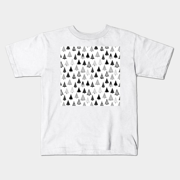 Black Doodle Christmas Trees Kids T-Shirt by Sandra Hutter Designs